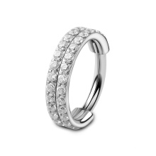ASTM F136 Titanium Double Layers Paved CZ Hinged Clicker Hoop Nose Ring